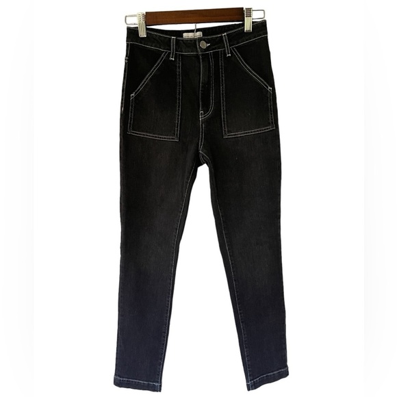 NWT Scanlan Theodore Black White Stitched Jeans Patch Pockets‎ Size 26